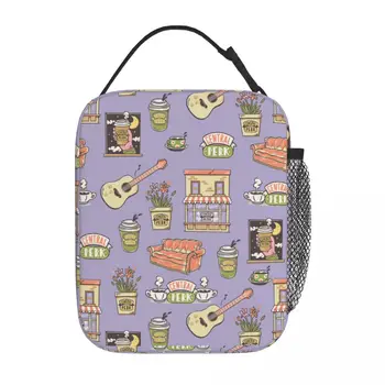 Фирменный подарок друзей, изолированная сумка для ланча для путешествий, Фиолетовые коробки для хранения продуктов с рисунком значка, термоохладитель, ланч-бокс