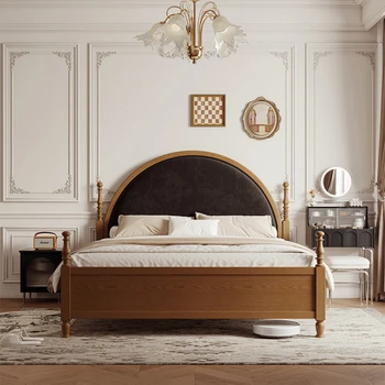 Французская ретро-кровать, кровать из белого воскового дерева, небольшой блок, главная спальня с заподлицо расположенными краями, Американская двуспальная кровать из массива дерева, кровать в античном стиле