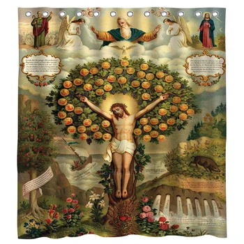 Христос в виде яблони Религиозное искусство Спаситель православия Греческий православный Иисус Распятие Занавеска для душа из полиэстеровой ткани