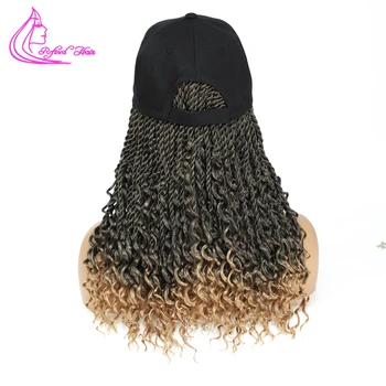 Шляпа-парик с вьющимися концами, сенегальская плетеная коса с завитками, бейсбольная кепка, 14-дюймовые парики с короткой косичкой для чернокожих женщин-девочек