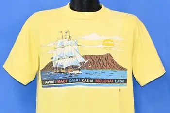 винтажный ВЫСОКИЙ корабль 80-х, Гавайи, МАУИ, ОАХУ, КАУАИ, МОЛОКАИ, ЛАНАИ, океанская футболка большого размера L